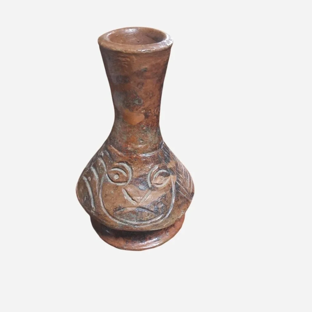 Unique Vintage Clay Vase In Earthy Bohemian Tones Home Decor Accent Piece